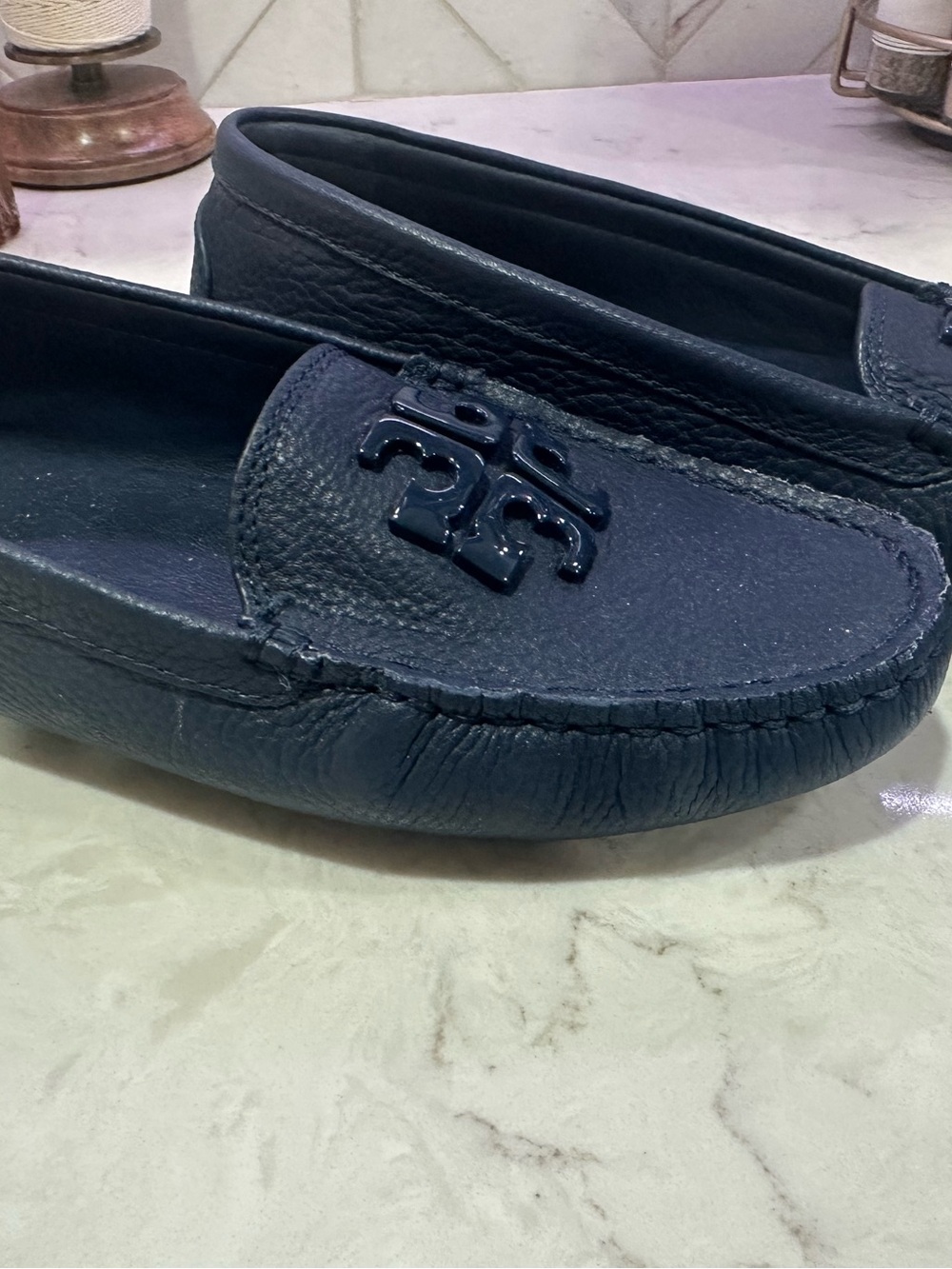 Navy Tory Burch Lowell 2 Tumbled Leather Driver Sz 9
